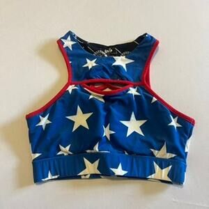 Barbells and Pizza Justice Bra Red White Blue Stars S